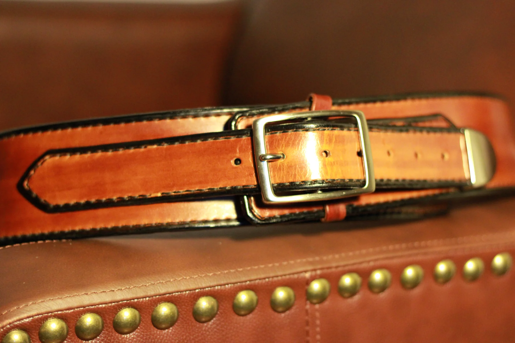 Handcrafted leather belt with polished buckle