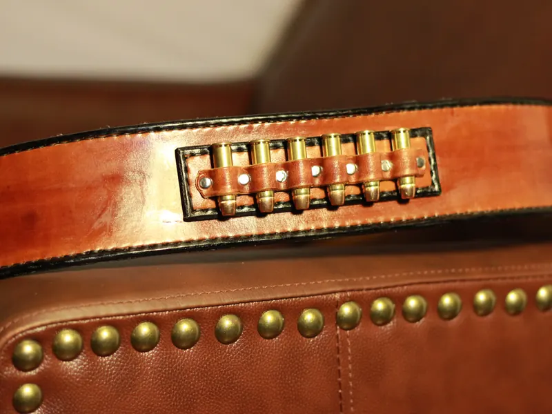 Leather belt with handcrafted cartridge loops