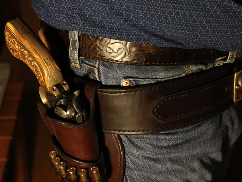 Handcrafted leather holster with revolver