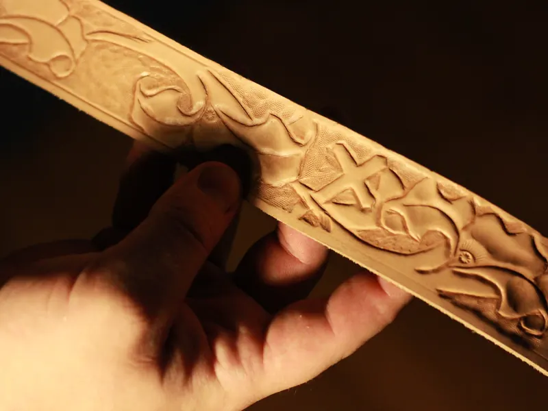 Hand-carved decorative leather tooling